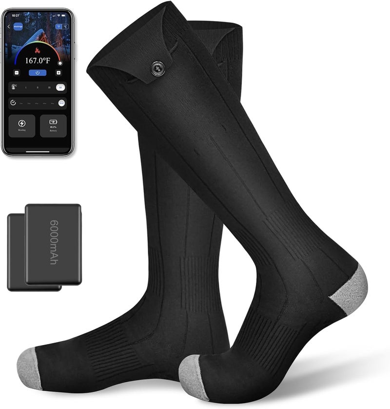 YOHELK Heated Socks, 6000mAh Rechargeable Electric Socks for Men Women with APP Control, Washable Winter Warm Thermal Socks with 4 Heating Levels for Ski Hunting Cycling Camping Hiking Motorcycle Black - Image 1